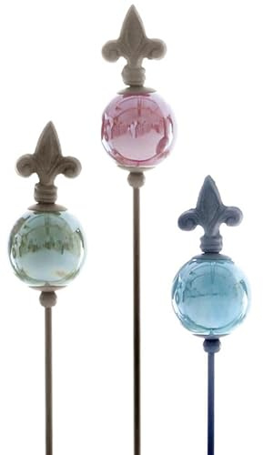 ETC dekorativer ausgefallener Gartenstecker Motiv Lilie Metall mit farbigen Kugeln in weinrot grün Aqua im 3-er Set