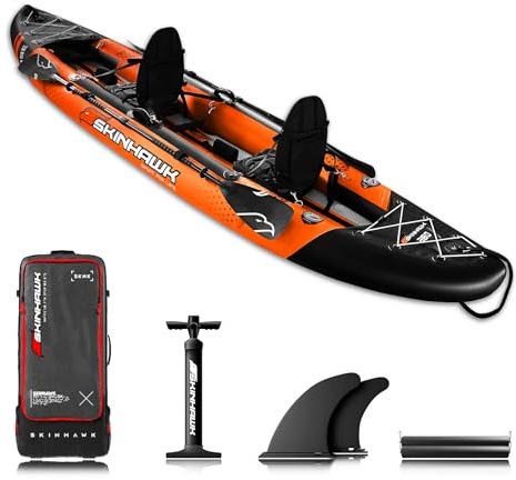 SKINHAWK Exclusiv Orange Kajak Set 380 – Schlauchboot – Kanu - 380 x 96 cm - 2 Personen Kajak
