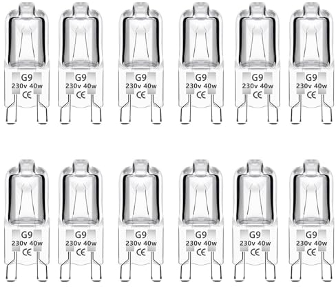 YOUNLEN 12 Pack G9 Halogen Bulbs, 2700k (Warm White), 2 Pin Base, 230V 40W 480LM, (0-100%) Dimmable Without Flicker, Xenon Bulb, for Chandeliers, Pendant Lamps, Cabinet Lights