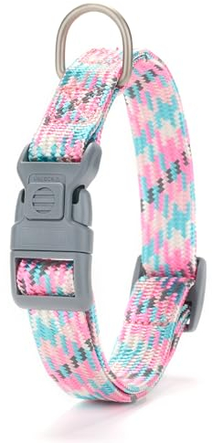 YUDOTE Dog Collars Small Reflective Braid Flat Rope Collar with Safety Buckle Adjustable Soft Cord Coller for Active Female Canines Daily Use,SkyBlush