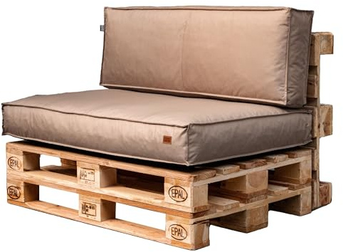 GoldenGroup Gartenset Kissen für Palettenmöbel Cappuccino - Strapazierfähiges Gewebe - Palettenkissen Set Gefüllt mit Schaumgranulat - 120x80x10 Sitzkissen - (2X) 60x40x15 Rückenkissen