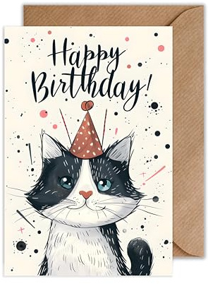 WBdesignz Vintage Happy Birthday Karte mit Umschlag - Geburtstagskarte Katze - Kätzchen Glückwunschkarte Geburtstag (DIN A6)