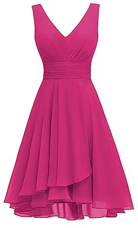 QSAW481 - Vestido corto de dama de honor con cuello en V doble para mujer, vestido de cóctel formal para fiesta, regreso a casa, QSAW481, fucsia, 40