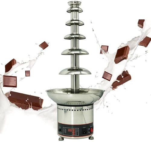 ZYJIX Chocolate Fondue Fountain, 304 Stainless Steel Commercial Chocolate Waterfall Machine, With Temperature Control, For Ranch, Liqueurs, BBQ Sauce, Nacho Cheese Heated Melting Machine(Size:6Tier)