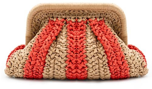 MaijjLyn Colorblock Straw Clutch Purses-Straw Crossbody Bags for Women Woven Purse Straw Beach Handbags Cloud Dumpling Pouch, Khaki, Beach Bag