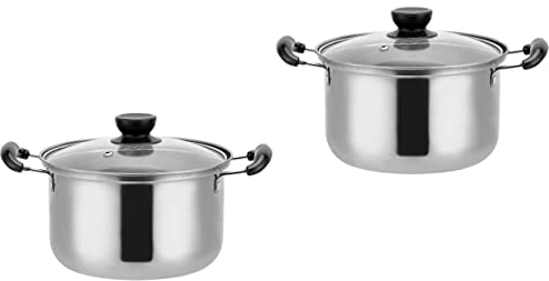 ANSNOW Cacerola para Leche de Acero Inoxidable, Olla para Sopa de Acero Inoxidable, Tapa de Vidrio, Olla para Sopa, Sartén para Pasta, Sartenes Antiadherentes, Vaporera Pequeña, Olla para Pasta, Oll