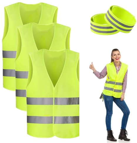 Toulifly Warnwesten Auto, 3 Stück Sicherheitsweste Auto, Weste Neongelb Reflektierend für Männer Frauen, Warnweste Pannenweste, Universalgröße, KFZ Pannenhilfe, für Autofahrern Arbeitskräften