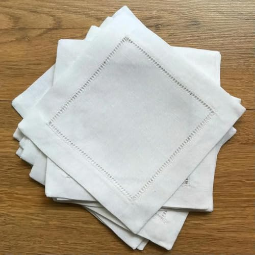 6 Stück Weiß Hohlsaum Servietten für Party Hochzeit - Spitze Tisch Tuch aus Leinen Baumwolle
