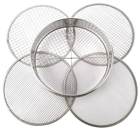 reamhome Garden Potting Mesh Sieve Sifting Pan - Stainless Steel Mix Soil Filter 4 Sieve Mesh Filter(1/8In,1/4In,3/8In,and 1/2In)