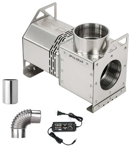 3F UL GEAR Firewood Stoves Induced Draft Fan,24V Stainless Steel Portable Adjustable,Connects to 8cm Chimney,Boost Tent Stove Pellet Bin Ventilator with 8cm 90 Degree Elbow for Outdoor Camping