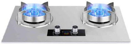 Estufa De Gas De Acero Inoxidable Estufa De Gas De 75 Cm, 2 Quemadores, Fuego Alto Temporizado De 5,2 KW Y 9 Cavidades, Cocina De Gas Incorporada Plug And Play, Con Protección Contra Llamas(LPG)