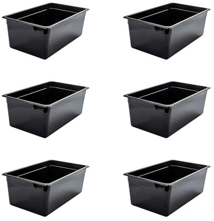 AcMax 6 Stück GN 1/1 Gastronormbehälter GN-Behälter 28 Liter Tiefe 200mm Kunststoff schwarz