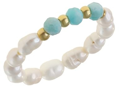 Made by Nami Anello Perle Acqua Dolce Elastico Donna Regolabile Resistente Boho Festival Mare