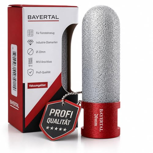 BAYERTAL® Diamantfräser 20mm x M14 Premium - Bohren & Fräsen von harten Fliesen - Premium Fingerfräser mit Industrie Diamanten - Profi Fliesenfräser 20 mm für alle gängigen Winkelschleifer Flex