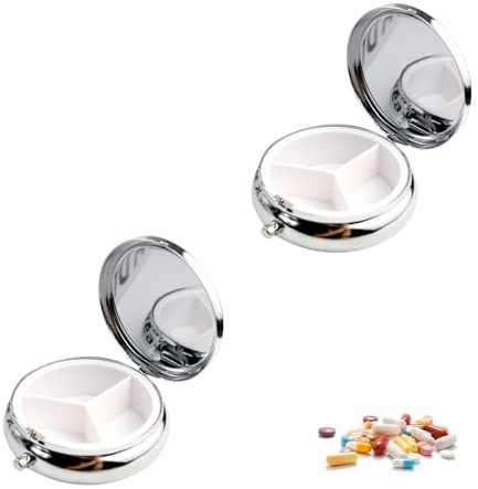 2 Stück Tablettenbox 3 Fächer Rund,Pillendose Klein für Unterwegs und Medikamentenbox,Praktische Medikamentendose als Supplement Organizer für Vitamine & Tabletten,Tablettendose für Täglichen Gebrauch