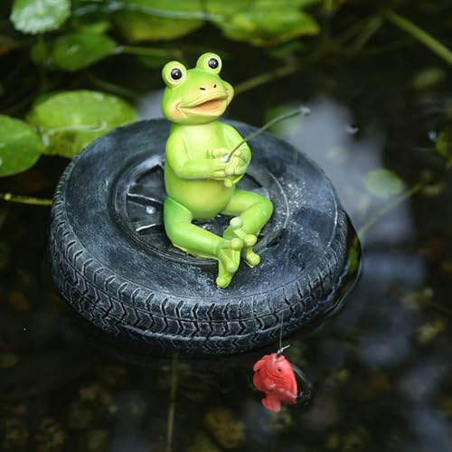 Gartenteich Deko Angeln Figur aus Harz Gartendeko Figuren,Miniteich Angler Froschfigur Deko für Garten Landschaft,Gartendeko für Draußen Figuren,Frosch Gartenzwerge für Außen Gartenstatue (Frog 01)