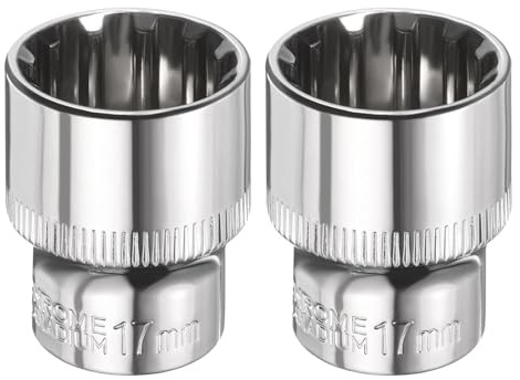 sourcing map 2pcs 12 Points Socket 3/8 Drive 17mm Metric Shallow Impact Socket Cr-V Steel Chrome Plating Flip Sleeve Nut Driver Wrench for Home Auto Nuts Bolts Repair