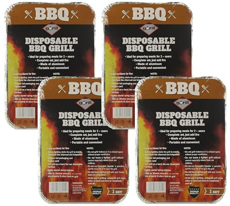 Disposable Instant BBQ Grill – 4-Pack | All-in-One Charcoal Trays with Easy Light | For 2–4 People | Perfect for Camping, Picnics, Garden BBQs & Outdoor Events | 27×22×5 cm