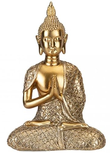 JMS we create smile - AURA GOLDEN BUDDHA STATUE| 20 CM | Gold Finish | Decorative Sculpture | Resin Figurine Symbol of Calm and Mindfulness for Table, Shelf or Spiritual Home Décor.