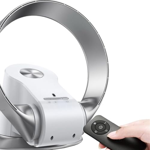 Ventilatore da scrivania senza pale,Ventilatore da parete silenzioso,Ventilatore Senza Lama a Parete per camera da letto,Ventilatore a Torre senza ali pieghevole con telecomando(D'argento)