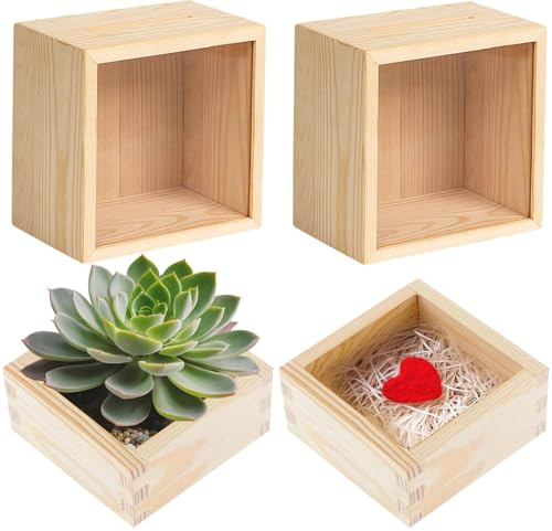 Aromaticaerope 4 Stück Holzbox Klein, 10 × 10 × 6 cm Quadratisch Kiste Holz, Klare Textur, Feste Textur, Rustikale Naturholz-Behälterbox, für Heimdekor, Pflanzen, Basteln