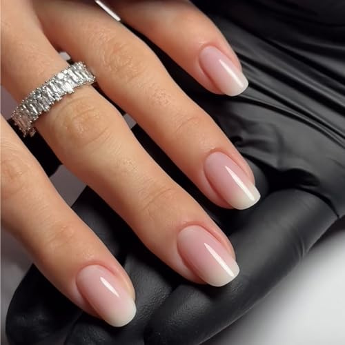 Press On Nails Short, 24Pcs Stick On Nails For Women, Gradient Nude Tip Fake Nails, Reusable Ombre Nude Nail Tips in 12 Sizes, Lightweight & Natural Nails Art, Elegant Acrylic False Nail Tips Design