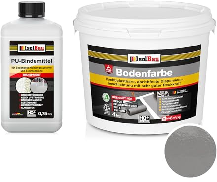Isolbau - 2K PU-Bodenbeschichtung für Innen- und Außenböden - Bodenfarbe Betongrau mit PU-Bindemittel für Garagen, Werkstätten, Kellern - Garagenboden-Beschichtung - Betonfarbe 4kg