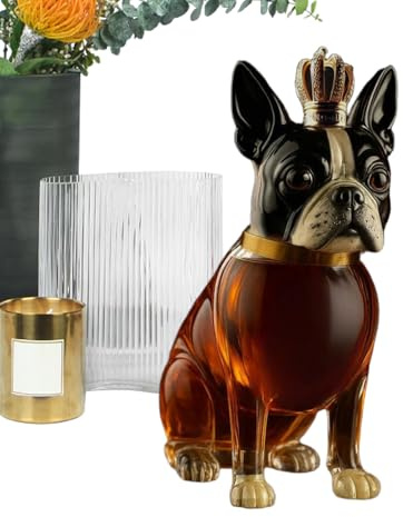 Decantador de whisky – Botella de vidrio de vodka en forma de perro, recipiente de exhibición de espíritu esculpido, acento artístico de mostrador de bar, recipiente decorativo de presentación de