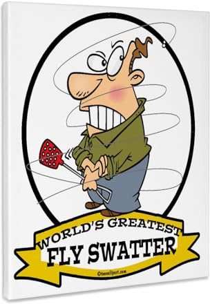 3dRose Funny Worlds Greatest Fly Swatter Cartoon Museum Grade Canvas Wrap 8x10