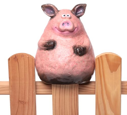 itsisa Zaunhocker Dickes Schwein pink H:16 cm aus Keramik - Zaun Deko Garten Sau, Tierfigur Pfostenhocker, Zaunfigur, Gartendeko, Zaunstecker