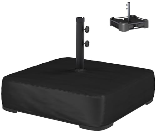Outsunny Pied de Parasol avec Housse, Socle Parasol extérieur à remplir avec 80kg Sable ou 90kg de Sable Humide, pour mât Ø48mm, Base de Parasol déporté pour Jardin Patio terrasse, 78x78x40cm, Noir