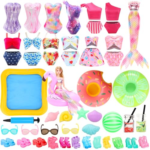 Miunana 5 Costumi Da Bagno Casuali 25 Accessori Per 30 CM Bambola | 5 costumi da bagno 3 pantofole 5 scarpe 5 conchiglie 4 occhiali 3 cerchi di nuoto piscina 2 bottiglie palla d'acqua