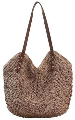 Stråväska Sommar Halmväskor Dam Axelväska Casual Woven Beach För Kvinnor(Bruin)