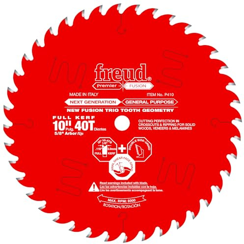 Freud Next Generation Premier Fusion General Purpose Saw Blade with Tico Hi-Density Carbide for Maximum Performance - 10 Diameter, 40 Teeth, Hi-ATB Grind - P410