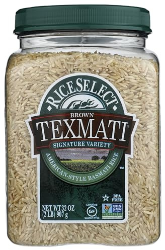 RiceSelect Texmati Brown Rice, Whole-Grain Basmati Rice, Premium Gluten-Free Rice, Non-GMO, Star-K Kosher, 32-Ounce Jar