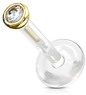 Paula & Fritz® Lippe-npiercing Stecker Bioflex 14 Karat Echt-gold Weißgold Labret Piercing 6-mm 8-mm 1,2-mm Ohr Damen Herren Tragus Conch Kugel Stab