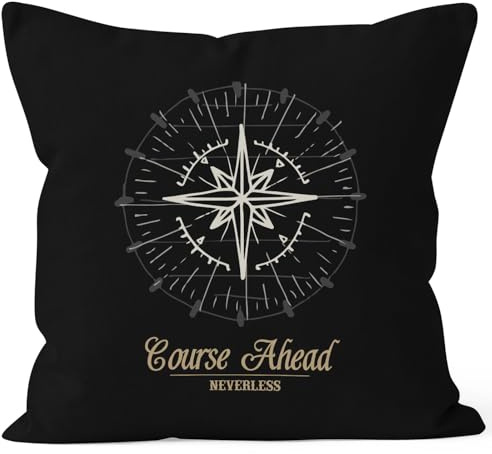 Autiga maritimer Kissenbezug Kompass Windrose Navigator Segeln Kissen-Hülle 40x40 Baumwolle Schwarz 40cm x 40cm