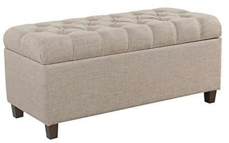 Homepop Home Decor | Tufted Ainsley Button Storage Ottoman Bench with Hinged Lid | Ottoman Bench with Storage for Living Room & Bedroom, Tan