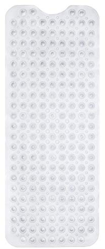 ENKOSI Bath Mat – 40 x 16 Inch Extra Long Non Slip Bathtub Mat – Anti Slip Clear Shower Mat with Suction Cups and Drain Holes – Bathroom Mat for Bath Tub and Smooth Shower Floors (40x16 Clear)