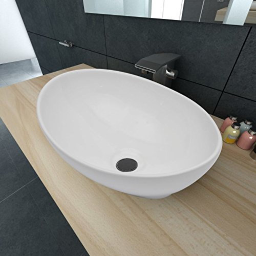 Festnight Luxueuse Vasque à Poser en Céramique Ovale pour Salle de Bain