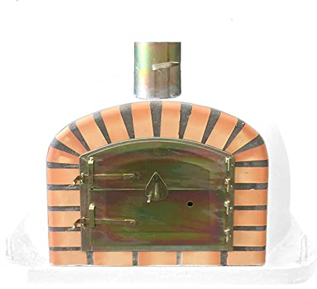 White Deluxe Wood Fired Pizza Oven, Orange Arch, Gold Door, 90cm x 90cm X 85cm