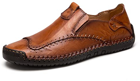 Hombre Cuero Mocasines Casual Moda Conducción Zapatillas Negocios Plataforma Gamuza Barco Zapatos Oxfords(Dark Marrón,47 EU,28.5CM De talón a Dedo del pie