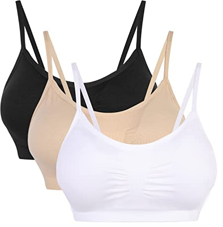 Vertvie Dam stretch utan bygel, push-up-, yoga-, sport-bh, uppsättning för fitnessträning, stoppning, 2-pack / 3-pack, Vit + hudfärg+svart, L