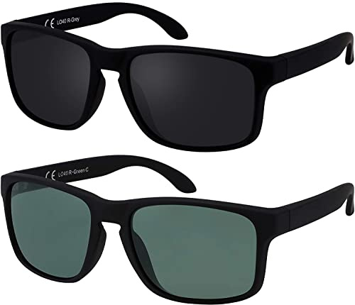 La Optica B.L.M. Solglasögon herr UV400 CAT3 lätt sport – inkl. glasögonpåse, glasögonrengöringstyg, Uppsättning av 2 gummerade, glas: grå/grön klassisk