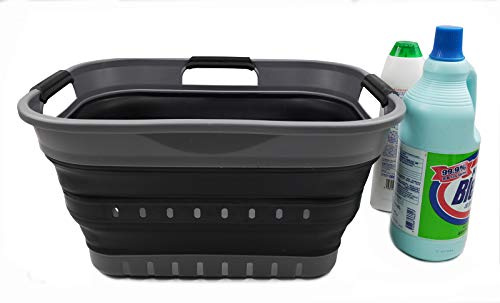 SAMMART 19L Collapsible 3-Wäschekorb - faltbarer Pop-up-Vorratsbehälter/Korb (Grey/Black, 1)