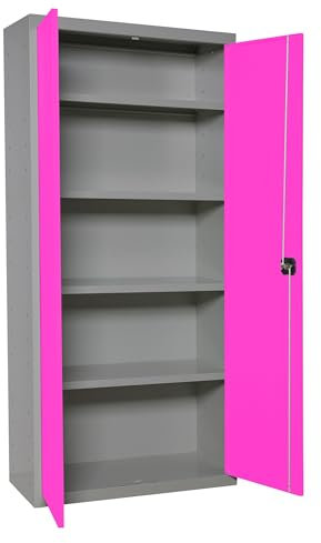 Simon Rack Amario Metálico Almacenaje, Armario Multiusos, 2 Puertas, 4 Estantes, 1800x1000x400 mm, MONTADA, Gris/Rosa - Simonlocker