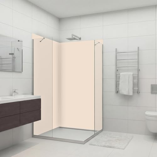 dedeco Eck-Duschrückwand wasserfest Motiv: Beige V1, 2 x 90x200 cm, Badrückwand, Fliesenersatz fugenlos Wandverkleidung Duschplatte Duschrückwände aus Aluminium, Made in Germany