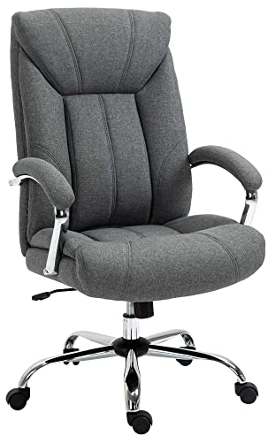 Vinsetto Bürostuhl mit Wippfunktion ergonomischer Stuhl mit gepolsterte Armlehne Kopfstütze höhenverstellbarer Schreibtischstuhl Drehstuhl mit Rückenlehne Nylon Grau 65 x 78 x 110-118 cm