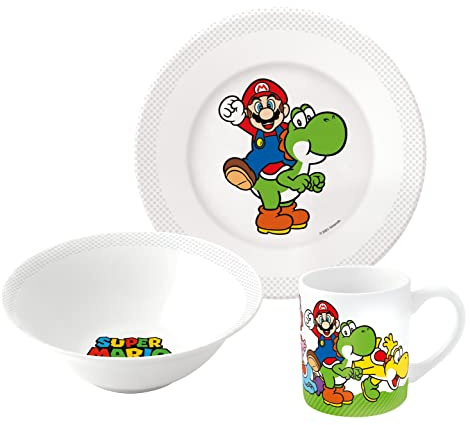 Nintendo Super Mario Frühstücksset (Schale, Tasse, Teller)/exklusiv joojee 12285 Weiß