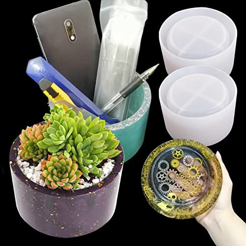 Molde grande para plantas de hormigón, 3.9 pulgadas de diámetro interno para plantador de silicona, molde de resina cilíndrica para manualidades, suculentas, macetas, joyería y candelabros organizador